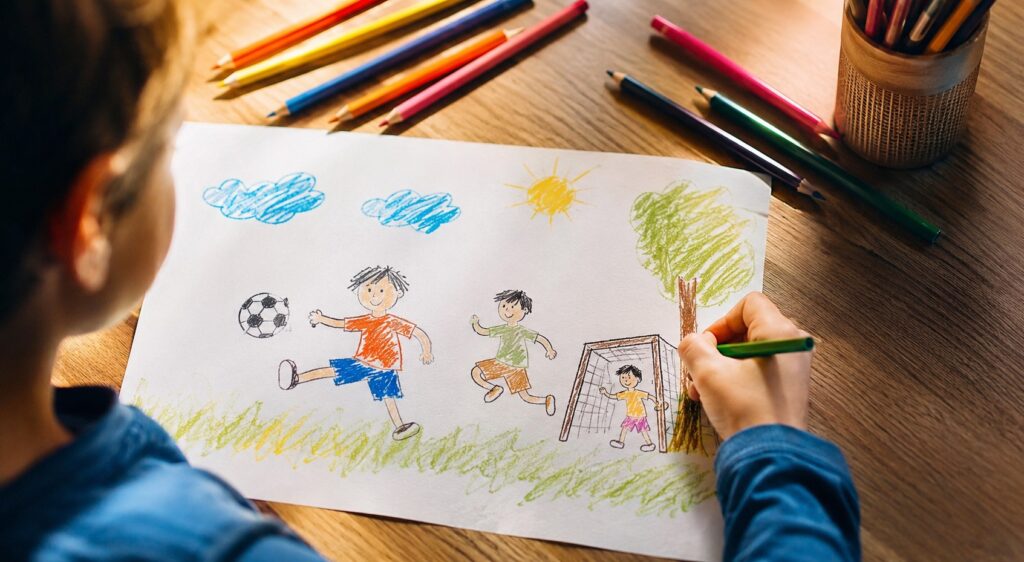 enfant dessine un enfant qui joue